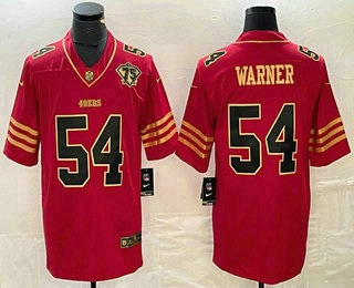 Men's San Francisco 49ers #54 Fred Warner Red 75th Patch Golden Edition Stitched Nike Limited Jersey
