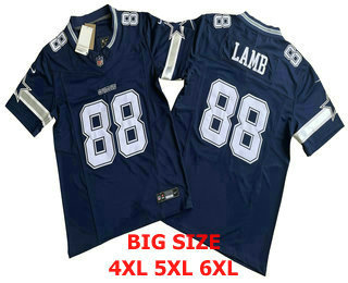 BIG Size Men's Dallas Cowboys #88 CeeDee Lamb Navy Blue FUSE Limited Vapor Stitched Jersey