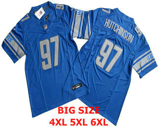 BIG Size Men's Detroit Lions #97 Aidan Hutchinson Blue Red FUSE Limited Vapor Stitched Jersey