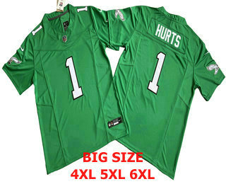 BIG Size Men's Philadelphia Eagles #1 Jalen Hurts Kelly Green FUSE Vapor Limited Throwback Jersey