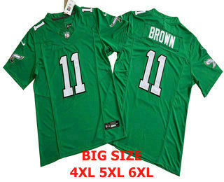 BIG Size Men's Philadelphia Eagles #11 AJ Brown Kelly Green FUSE Vapor Limited Throwback Jersey