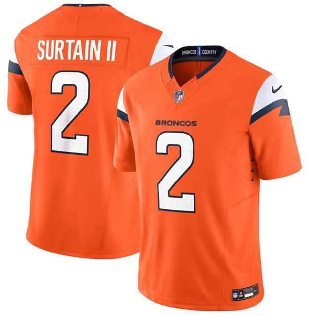 Men's Denver Broncos #2 Patrick Surtain II Orange 2024 F.U.S.E. Vapor Limited Stitched Football Jersey