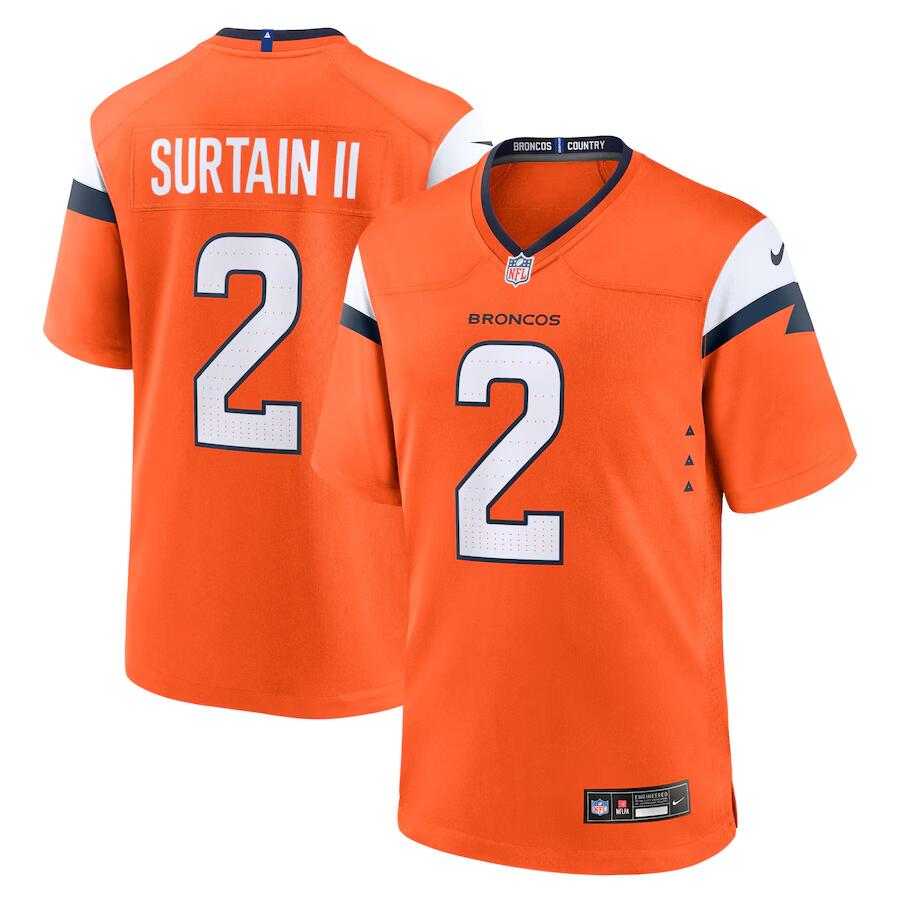 Men's Denver Broncos #2 Patrick Surtain II Orange 2024 Game Stitched Jersey