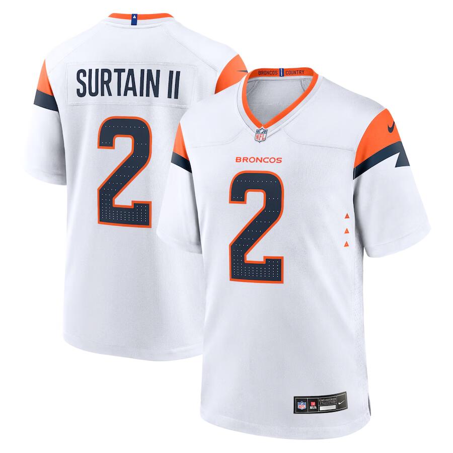Men's Denver Broncos #2 Patrick Surtain II White 2024 Game Stitched Jersey
