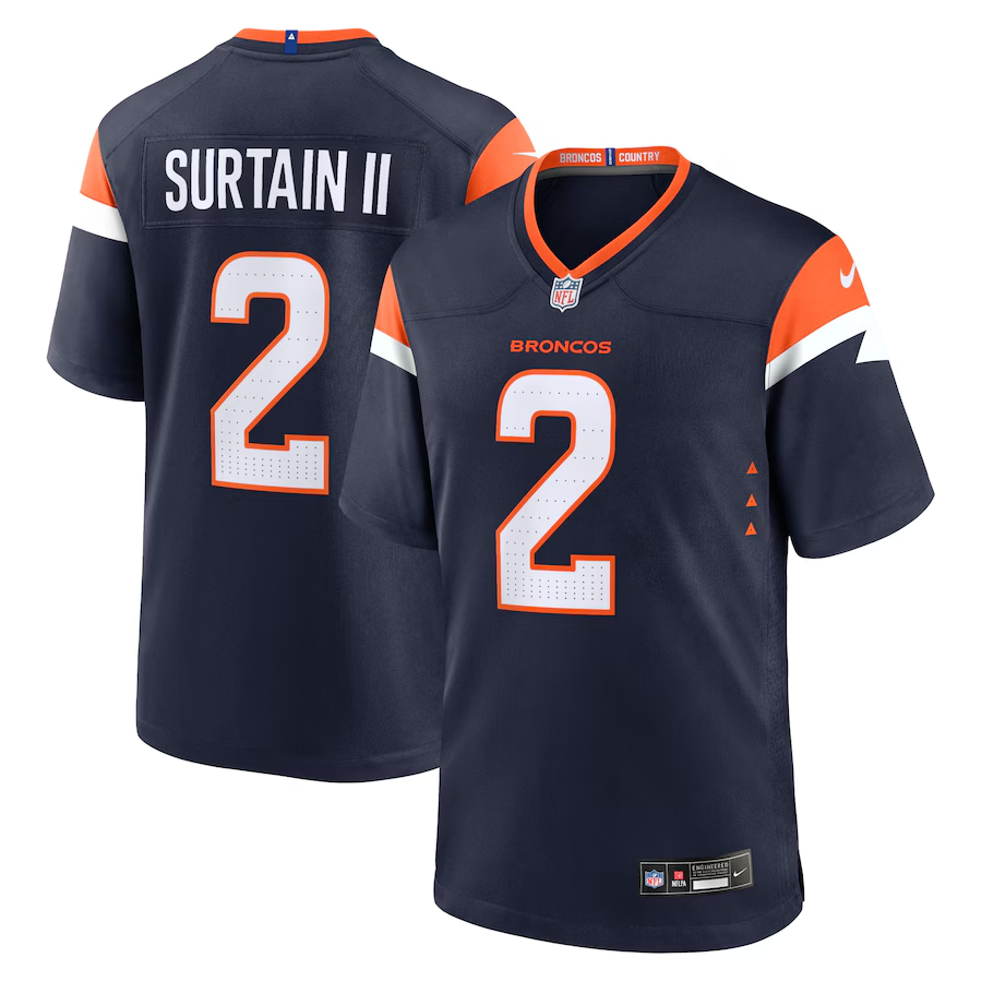 Men's Denver Broncos #2 Patrick Surtain II Navy 2024 Game Stitched Jersey
