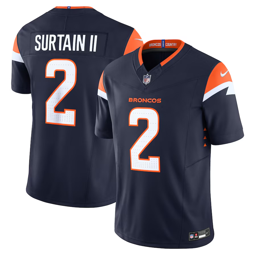 Men's Denver Broncos #2 Patrick Surtain II Navy 2024 Draft F.U.S.E. Vapor Limited Football Stitched Jersey