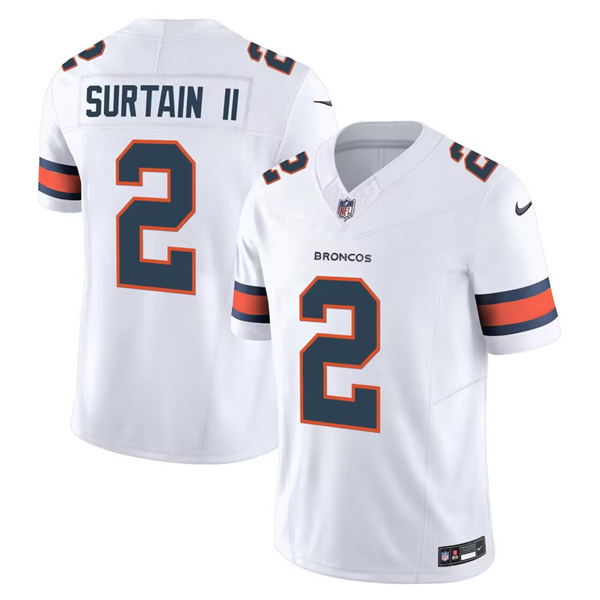 Men's Denver Broncos #2 Patrick Surtain II White 2024 Draft F.U.S.E. Vapor Limited Stitched Jersey