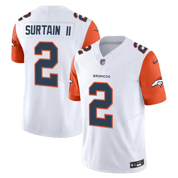 Men's Denver Broncos #2 Patrick Surtain II White 2024 Draft F.U.S.E. Vapor Limited Stitched Jerseys