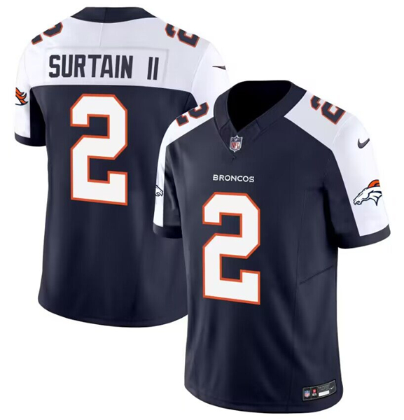 Men's Denver Broncos #2 Patrick Surtain II Navy 2024 Draft F.U.S.E. Alternate Vapor Limited Stitched Jersey
