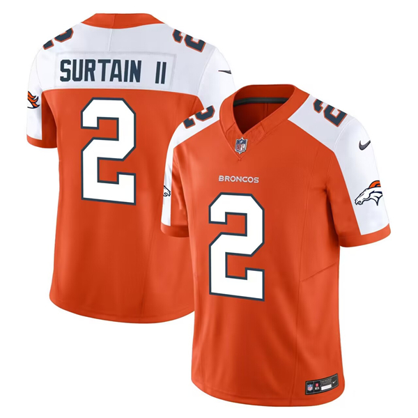 Men's Denver Broncos #2 Patrick Surtain II Orange 2024 Draft F.U.S.E. Alternate Vapor Limited Stitched Jersey