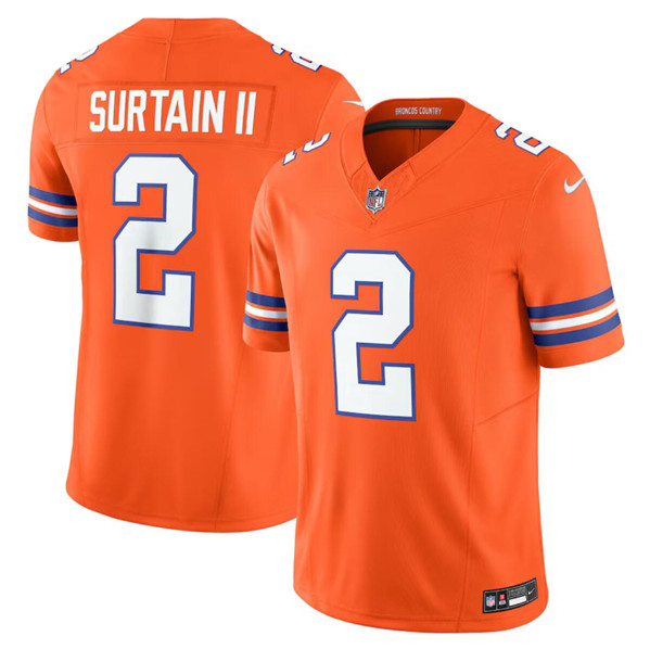 Men's Denver Broncos #2 Patrick Surtain II Orange Mile High Collection F.U.S.E. 1977 Throwback Vapor Limited Stitched Jersey