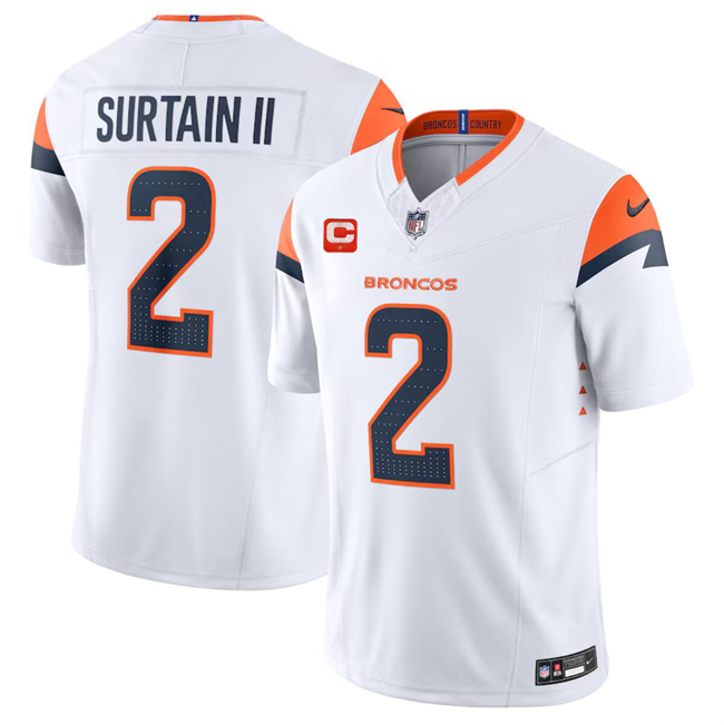 Men's Denver Broncos #2 Patrick Surtain II White 2024 F.U.S.E. Wit 1-Star C Patch Vapor Limited Stitched Football Jersey