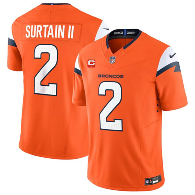 Men's Denver Broncos #2 Patrick Surtain II Orange 2024 F.U.S.E. With 1-Star C Patch Vapor Limited Stitched Football Jersey