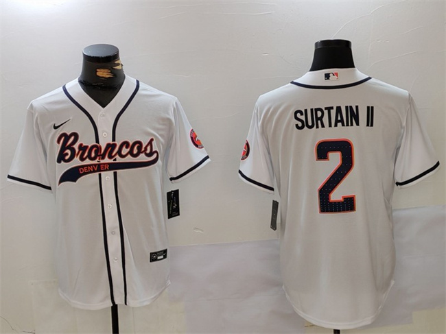 Men's Denver Broncos #2 Patrick Surtain II White Cool Base Stitched Baseball Jersey