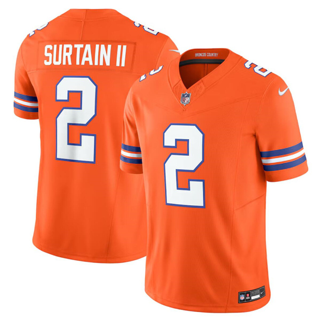 Youth Denver Broncos #2 Patrick Surtain II Orange F.U.S.E. Mile High Collection 1977 Throwback Vapor Limited Stitched Football Jersey