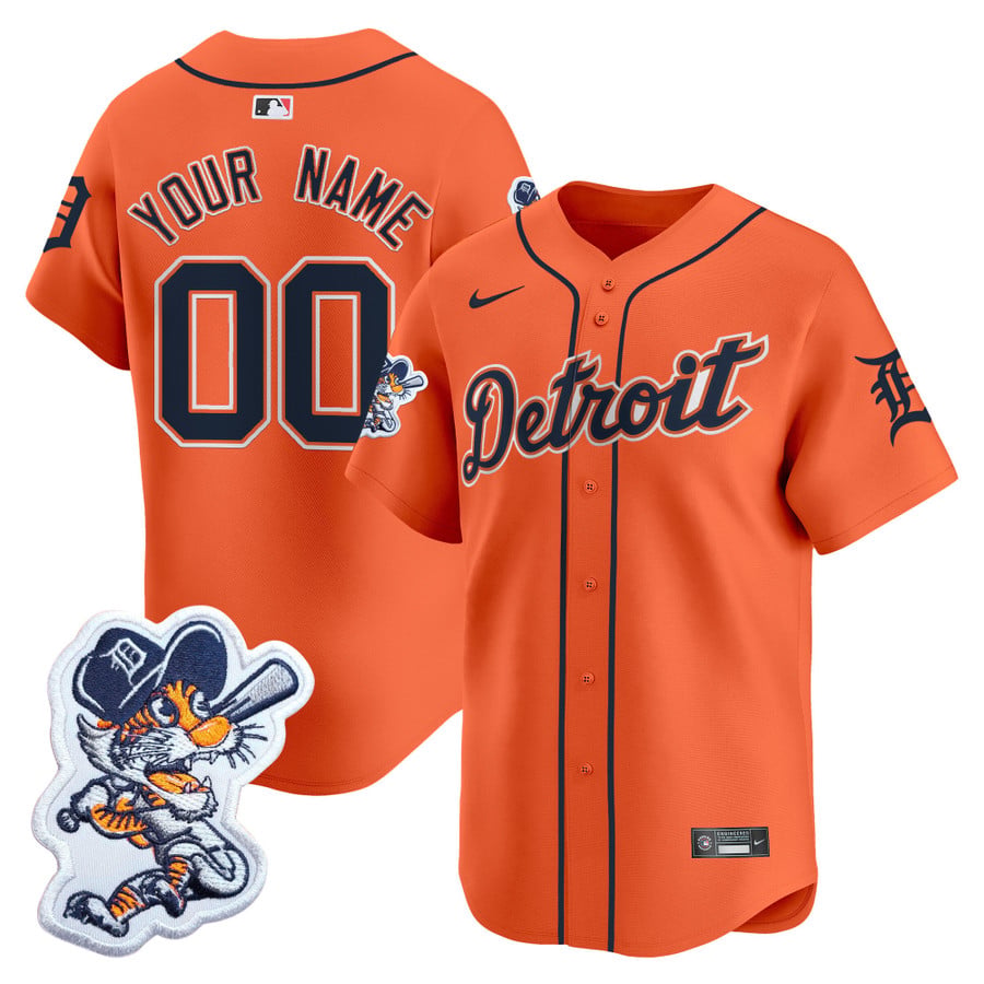 Custom Detroit Tigers Jersey Name Number Paws Patch Vapor Premier Limited Stitched Orange