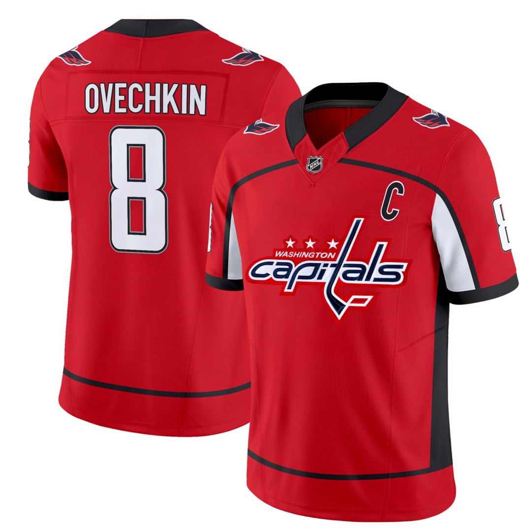 Alexander Ovechkin #8 Washington Capitals Red Football Jersey - All Stitched
