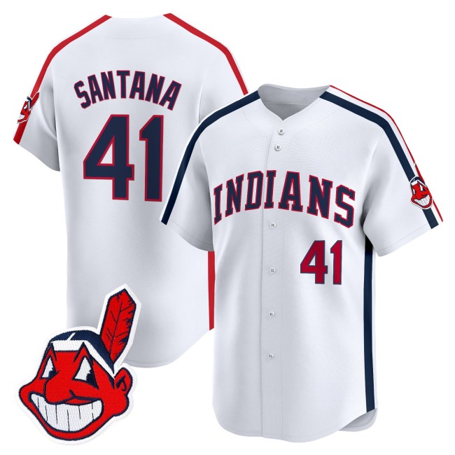 Men's Cleveland Indians #41 Carlos Santana White Ricky 'Wild Thing' Vaughn Limited Jersey