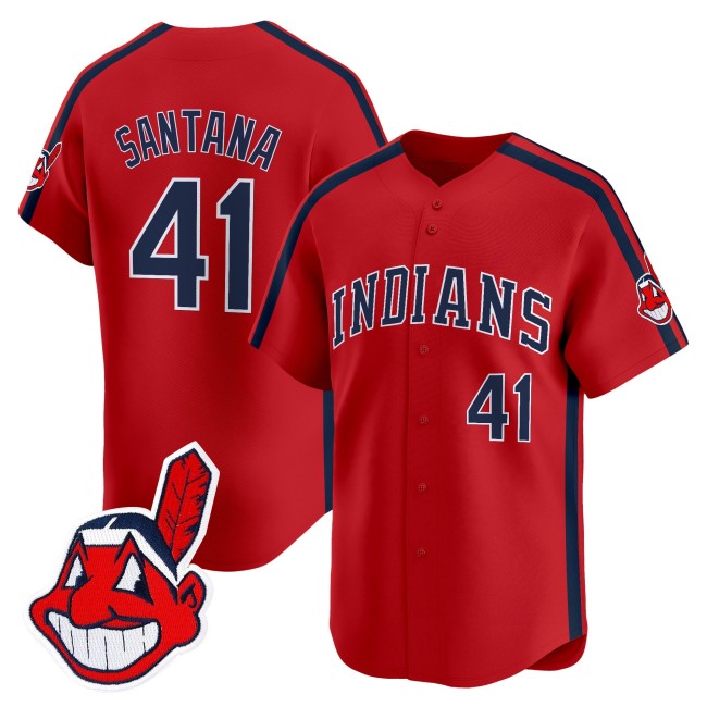 Men's Cleveland Indians #41 Carlos Santana Red Ricky 'Wild Thing' Vaughn Limited Jersey