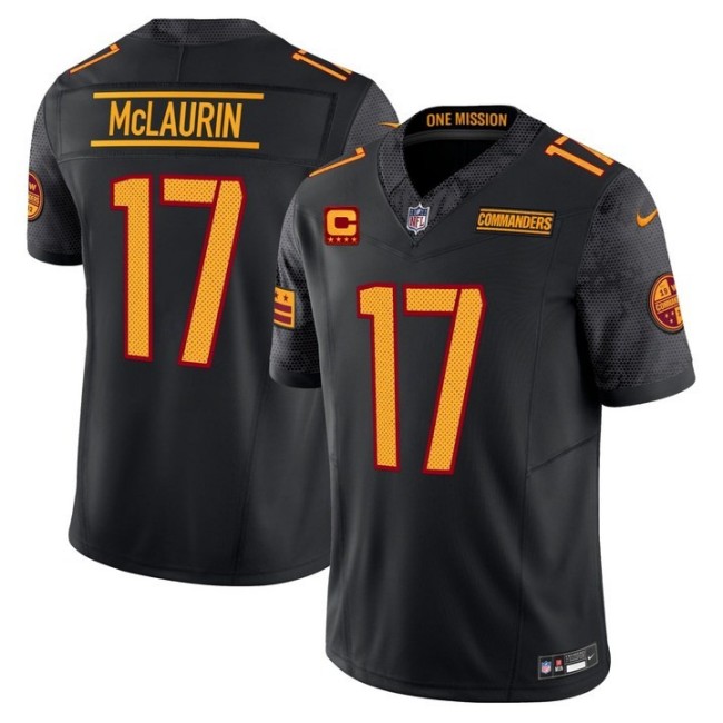 Men's Nike Washington Commanders #17 Terry McLaurin Black 4-Star C Patch F.U.S.E Vapor Limited NFL Jersey