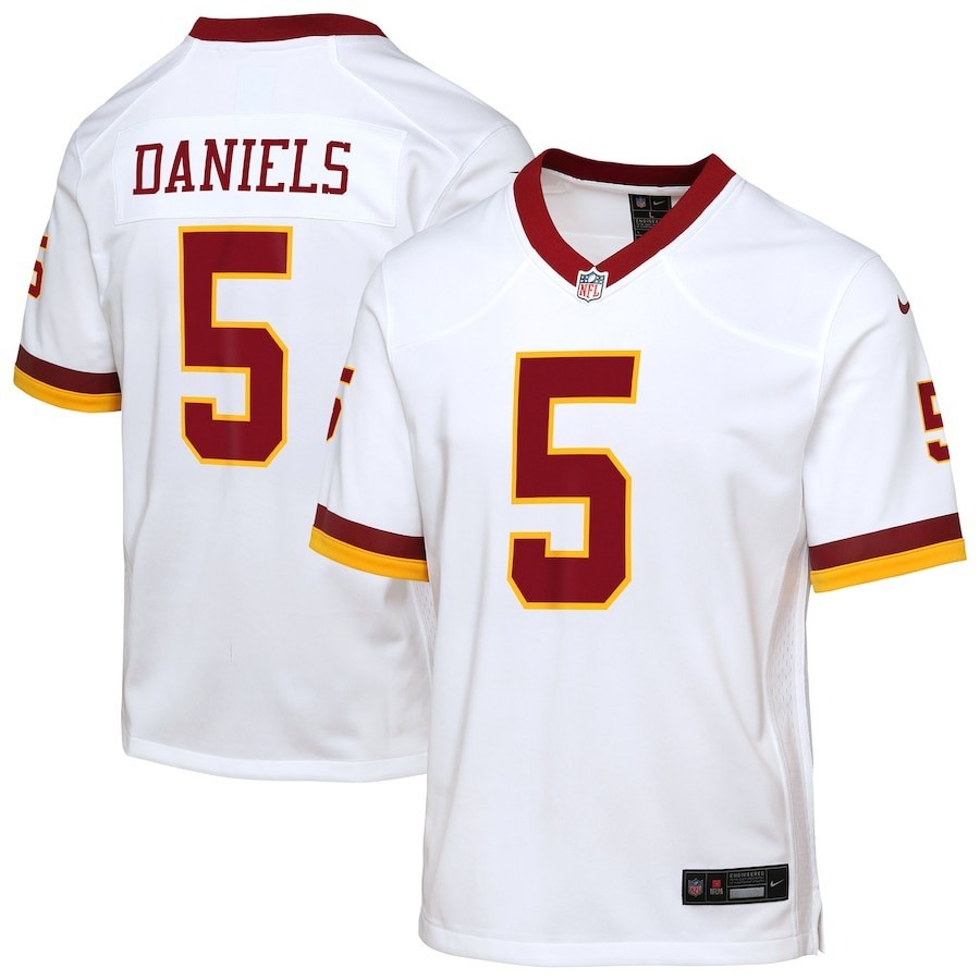 Youth Washington Redskins #5 Jayden Daniels White 2025 Stitched Game Jersey