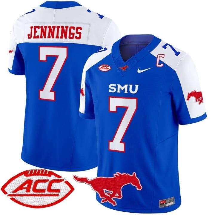 Men's SMU Mustangs #7 Kevin Jennings Royal Alternate Limited Stitched Football Jersey