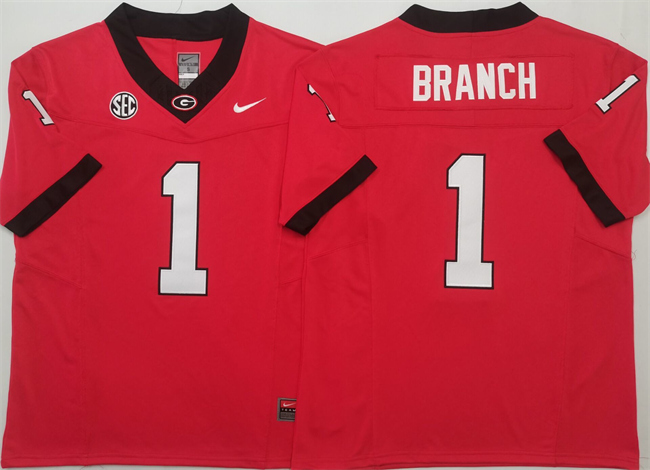 Men's Georgia Bulldogs #1 Zachariah Branch Red 2025 F.U.S.E. Stitched Football Jersey