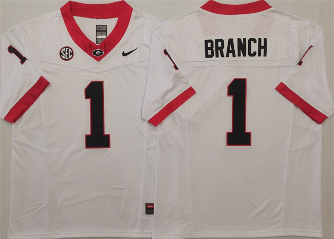 Men's Georgia Bulldogs #1 Zachariah Branch White 2025 F.U.S.E. Stitched Football Jersey