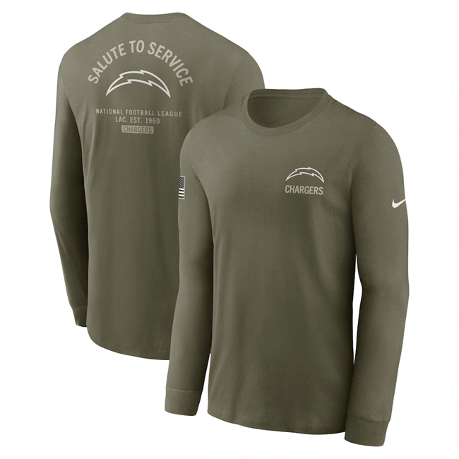 Men's Los Angeles Chargers Olive 2025 Salute to Service Sideline Long Sleeve T-Shirt