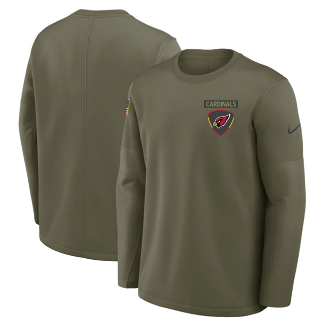 Men's Arizona Cardinals Olive 2025 Salute to Service Sideline Coaches Therma-FIT Long Sleeve Shirt