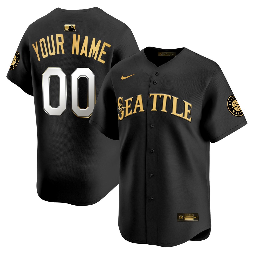 Men's Seattle Mariners Custom Black Gold 2025 Vapor Premier Limited Stitched Baseball Jersey
