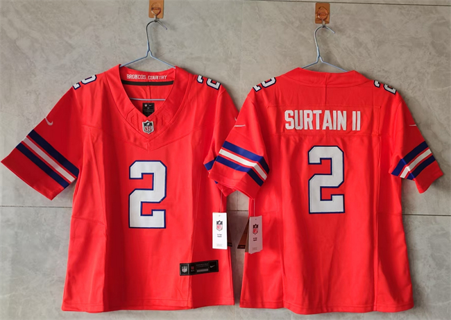 Women's Denver Broncos #2 Patrick Surtain II Orange 2024 Throwback F.U.S.E Throwback Stitched Jersey(Run Small)