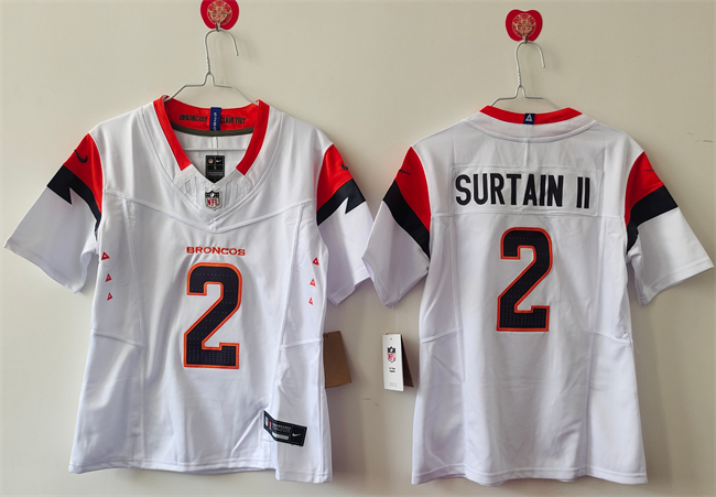 Women's Denver Broncos #2 Patrick Surtain II White 2024 F.U.S.E Throwback Stitched Jersey(Run Small)