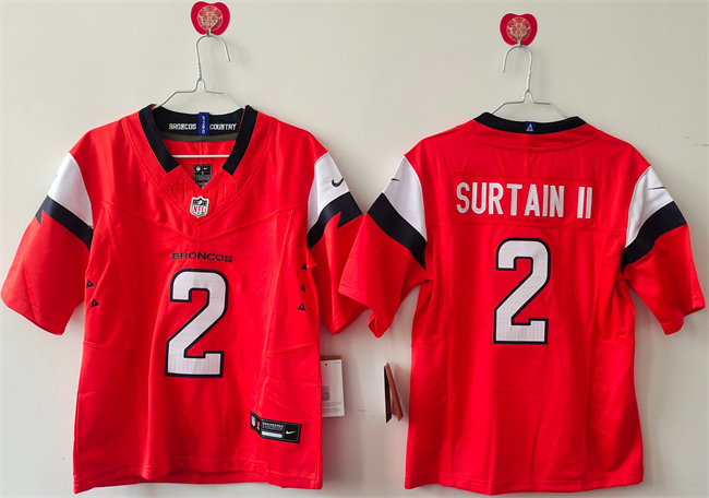 Women's Denver Broncos #2 Patrick Surtain II Orange 2024 F.U.S.E Throwback Stitched Jersey(Run Small)