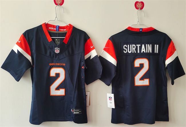 Women's Denver Broncos #2 Patrick Surtain II Navy 2024 F.U.S.E Throwback Stitched Jersey(Run Small)