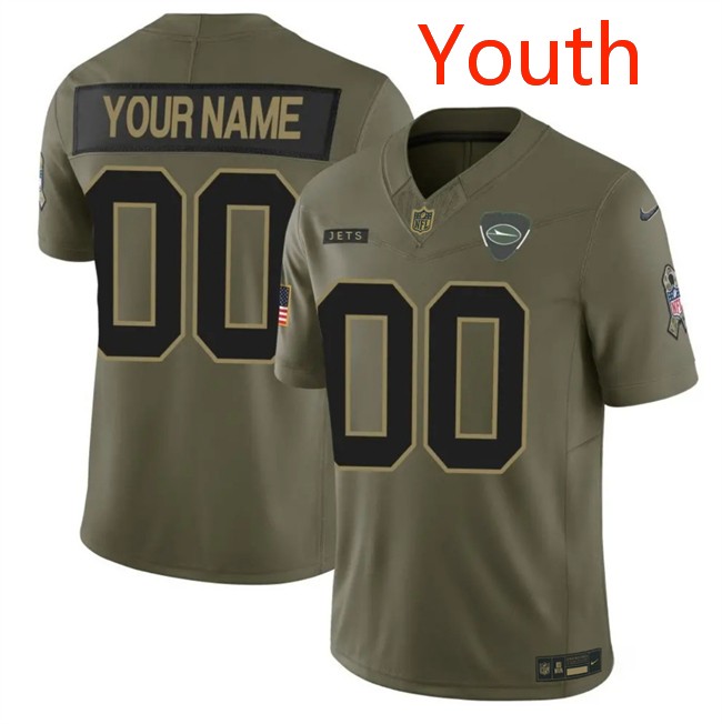 Youth New York Jets Active Player Custom Olive 2025 F.U.S.E. Salute to Service Limited Stitched Football Jersey