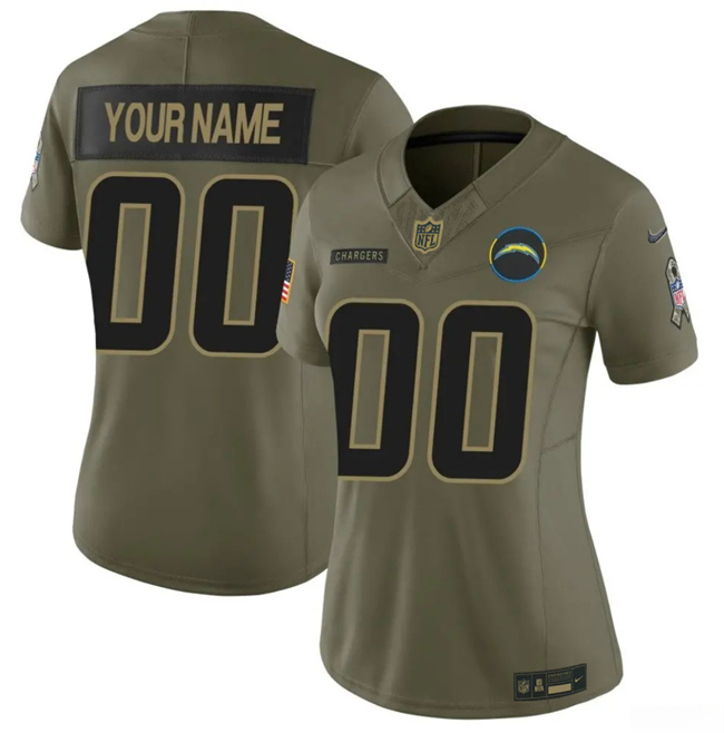 Women's Los Angeles Chargers Active Player Custom Olive 2025 F.U.S.E. Salute to Service Limited Stitched Football Jersey(Run Small)