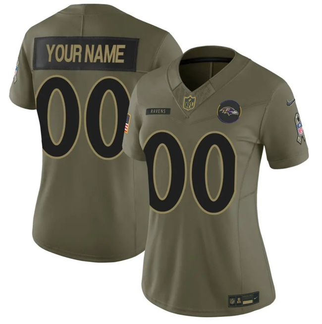 Women's Baltimore Ravens Active Player Custom Olive 2025 F.U.S.E. Salute to Service Limited Stitched Football Jersey(Run Small)