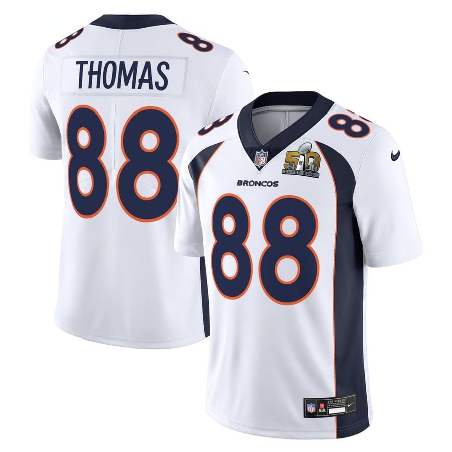 Men's Denver Broncos #88 Demaryius Thomas White Super Bowl 50 Patch Vapor Limited Stitched Jersey