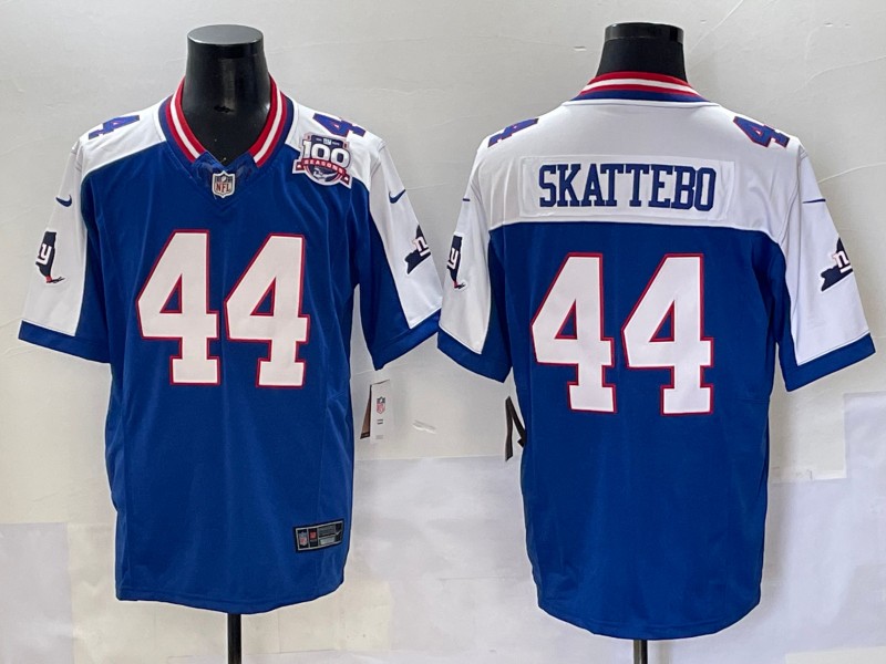 Men's NY Giants #44 Cam Skattebo 2025 Draft 100th Season & State Patch Vapor F.U.S.E. Limited Stitched Classic NFL Jersey Royal Alternate