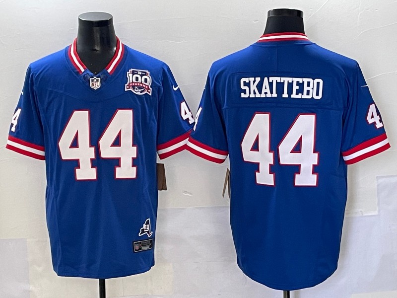 Men's New York Giants #44 Cam Skattebo Royal 2025 Draft 100th Season & State Patch Vapor F.U.S.E. Limited Stitched NFL Classic Jersey
