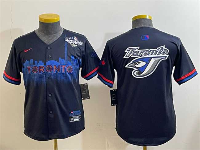 Youth Toronto Blue Jays Team Big Logo Black 2025 World Series City Connect Limited Stitched Baseball Jersey