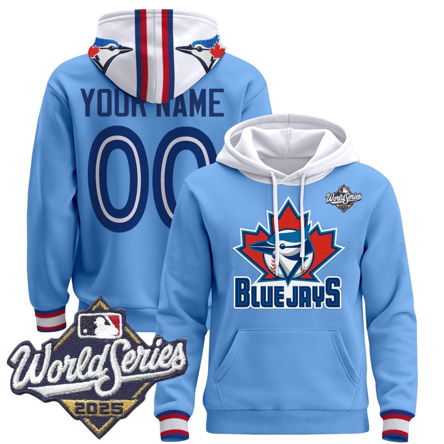 Men's Toronto Blue Jays Custom Powder Blue 2025 World Series Premium Stitched Pullover Hoodie