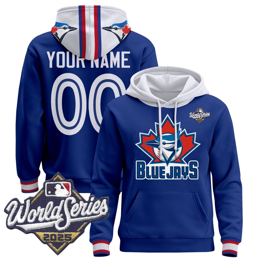 Men's Toronto Blue Jays Custom Royal 2025 World Series Premium Stitched Pullover Hoodie