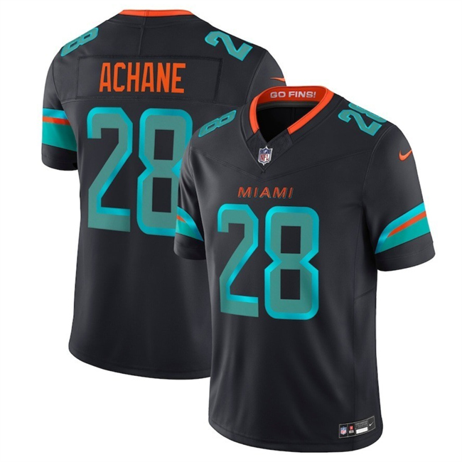 Women's Miami Dolphins #28 De'Von Achane Black 2025 F.U.S.E. “Rivalries” Vapor Limited Stitched Football Jersey(Run Small)