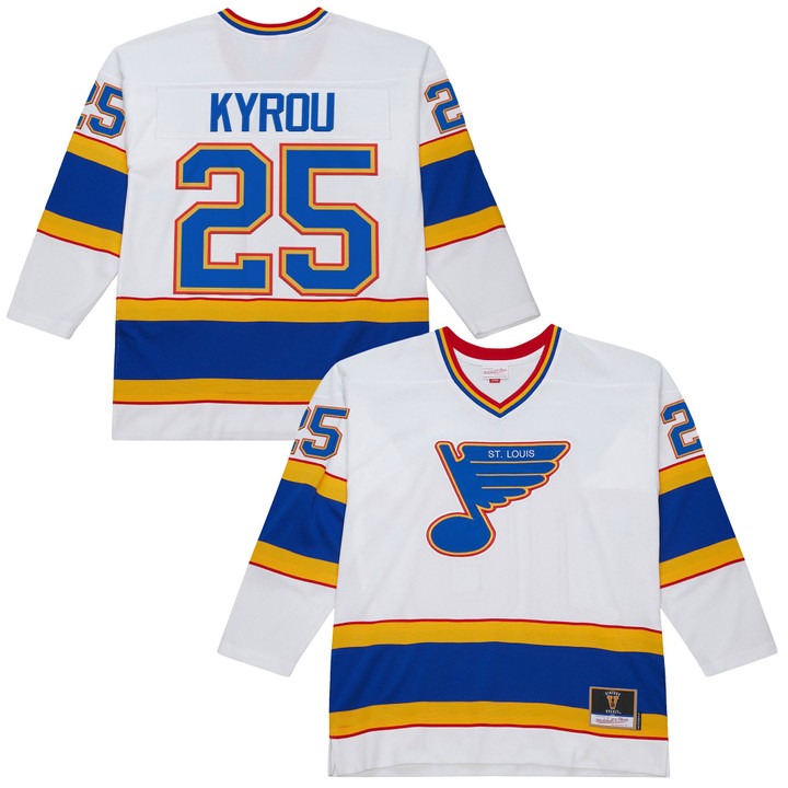 Men's St. Louis Blues #25 Jordan Kyrou White Vintage 1990-91 Power Play Stitched Jersey