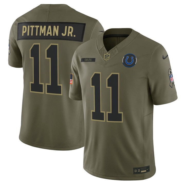 Men's Indianapolis Colts #11 Michael Pittman Jr. Olive F.U.S.E. 2025 Salute to Service Vapor Limited Stitched Jersey