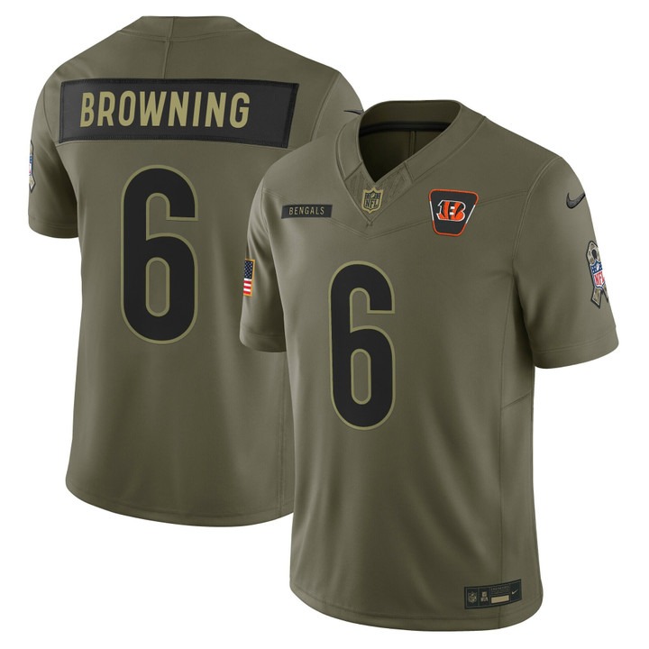 Men's Cincinnati Bengals #6 Jake Browning Olive F.U.S.E. 2025 Salute to Service Vapor Limited Stitched Jersey