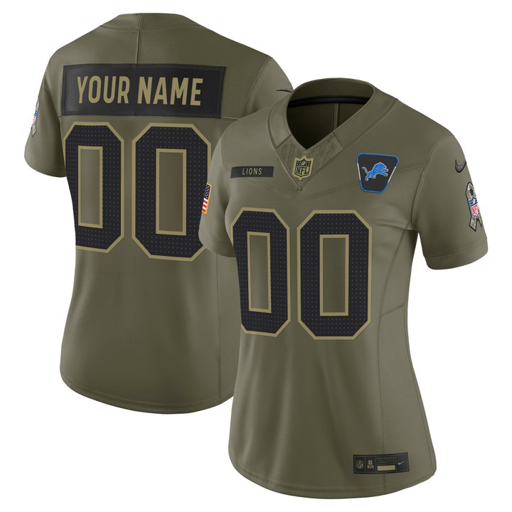 Women's Detroit Lions Custom Olive F.U.S.E. 2025 Salute to Service Vapor Limited Stitched Jersey