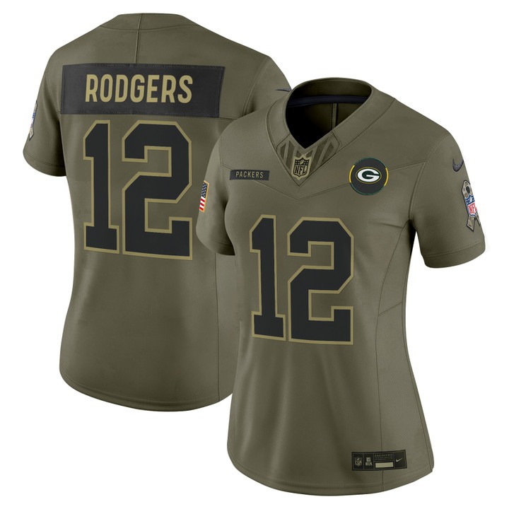 Women's Green Bay Packers #12 Aaron Rodgers Olive F.U.S.E. 2025 Salute to Service Vapor Limited Stitched Jersey